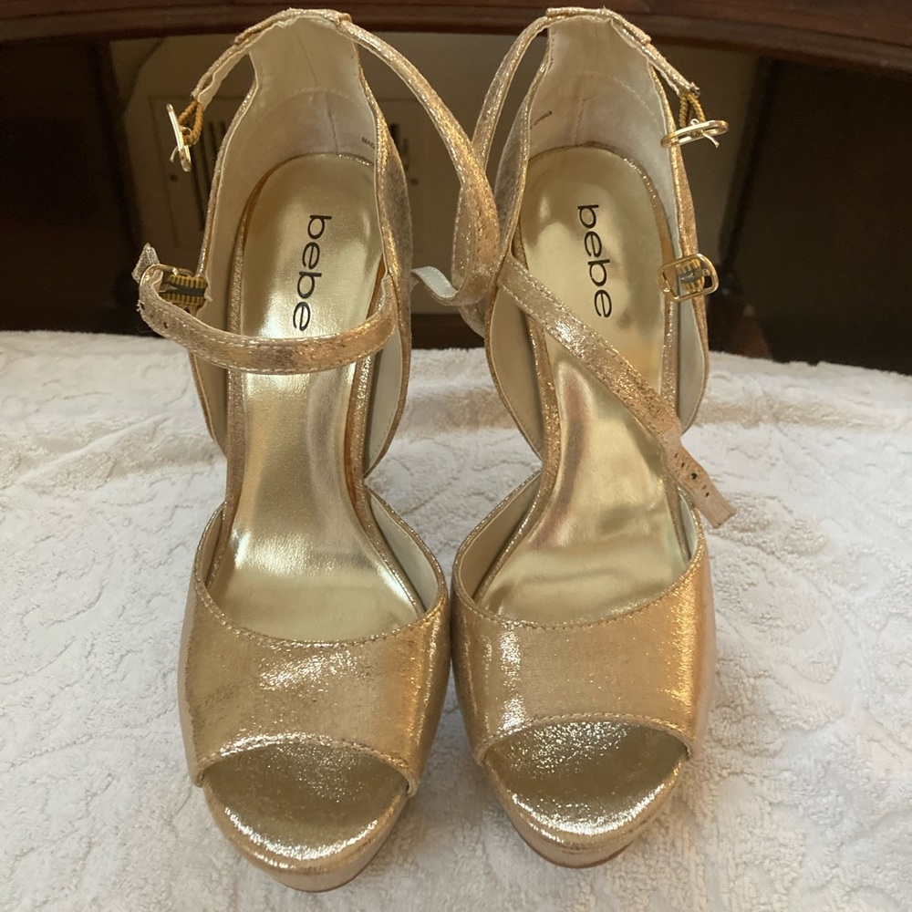 Bebe Gold Platform Heels